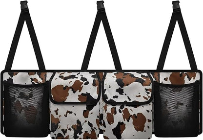 Car Trunk Organizer and Storage Backseat Hanging Organizer Brown Cow Print Car Accessories Oxford Cloth Washable Space-Saving Backseat Car Organizer for SUV/MPV/Truck/Sedan/Van