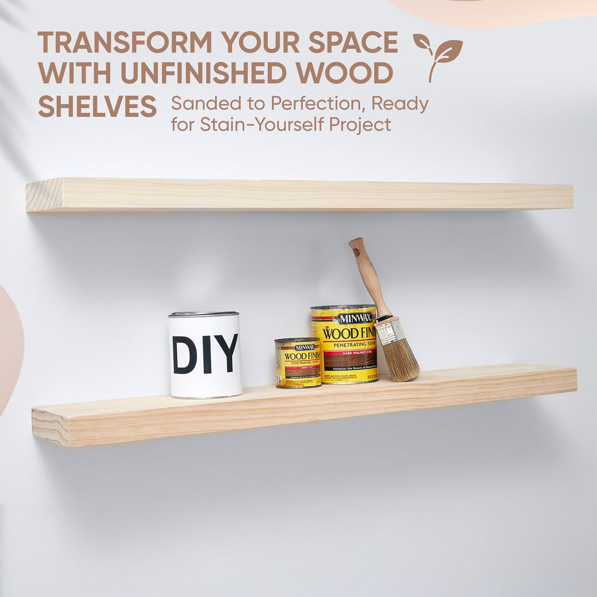 Homeforia 60 inch Wood Floating Shelf, High End Solid Natural Long Wood Shelf for Wall 60 inches, Unfinished Wooden 60inch Large Floating Shelves, Heavy Duty Bracket, 60 X 6.5 X 1.75 in, Set of 3