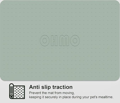 OHMO Dog Food Mat, Silicone Waterproof Cat Food Mat, Non-Skid Spill Proof Pet Feeding Mat for Food and Water, Easy to Clean Dog Placemat(Sage Green, 23.6" x 15.8")