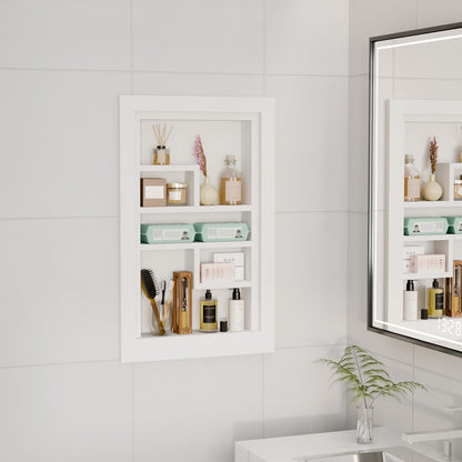 Solid Wood 14 X 24 Recessed Medicine Cabinet,3-Tier, Medicine Cabinet Organizer,Wall Niche, Bathroom Wall Cabinet, Recessed Bathroom Cabinet, Bathroom Cabinet with Storage White