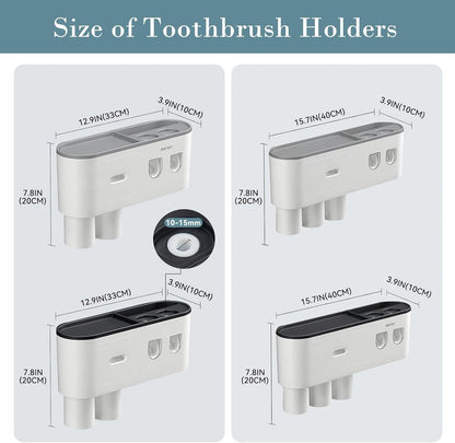 Toothbrush Holders Wall Mounted, Toothbrush Holder with Automatic Toothpaste Dispensers, 6 Brush Slots, 2 Magnetic Cups,1 Cosmetic Drawer Organizer and 1 Large Storage Tray