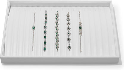 White PU Leather Jewelry Display Tray for Long Chain Pendant Necklace Organizer Display Showcase Jewelry Storage Tray