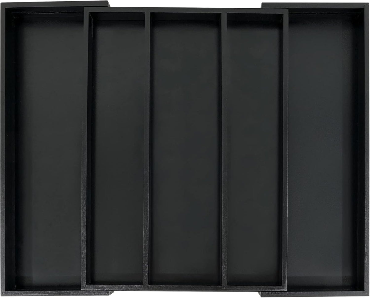 Utoplike Bamboo Drawer Organizer Kitchen Utensils, Adjustable Black Silverware Holder and Cutlery Tray Organiser, Expandable Drawer Divider for Flatware, Knives in Kitchen, Bedroom, Living Room