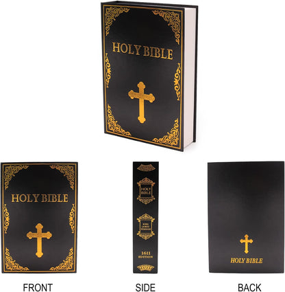 Leather Book Safe (Size 8.7"×6"×2") Real Paper Secret for Jewelry, Money and Cash, Diversion Book Safe,Hollow with Hidden,Key Lock (M, Bible-Key)