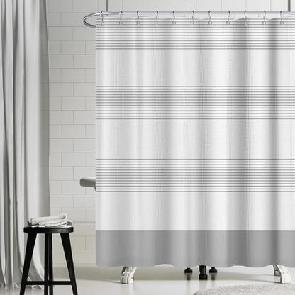 ggaimwf 36x71 Inch Striped White Grey Waffle Shower Curtain Plaid Texture Nautical Stall Bath Curtain Rustic Farmhouse Boho Neutral Bathtub Curtain for Kids Bathroom Decor Waterproof with Hooks