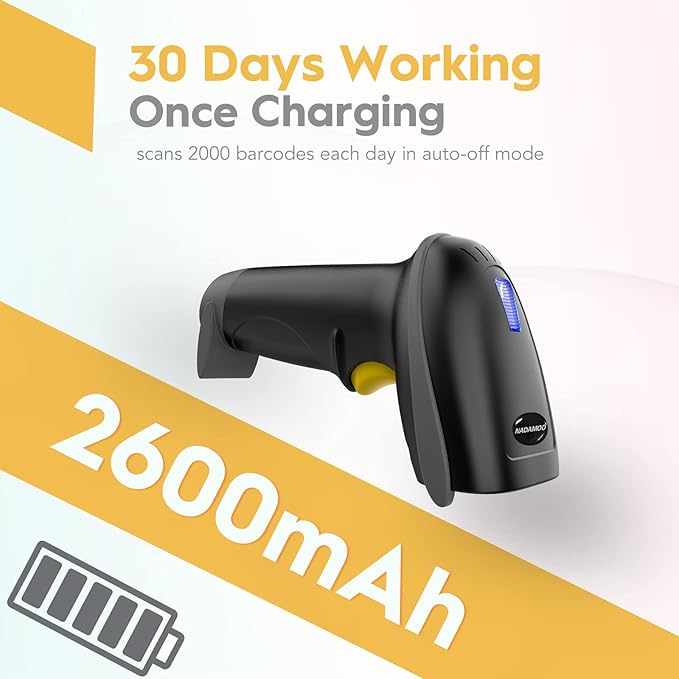 NADAMOO Wireless Barcode Scanner 328 Feet Transmission Distance USB Cordless 1D