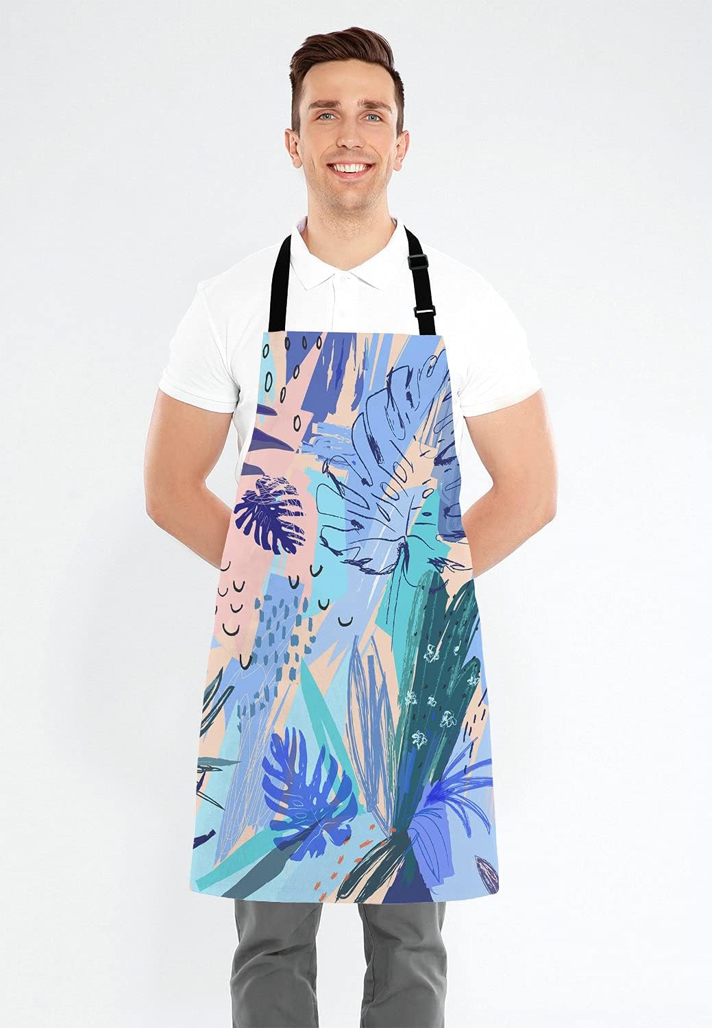 Watercolor Tropical Flower Bib Apron with Adjustable Neck for Men Women,Suitable for Home Kitchen Cooking Waitress Chef Grill Bistro Baking BBQ Apron