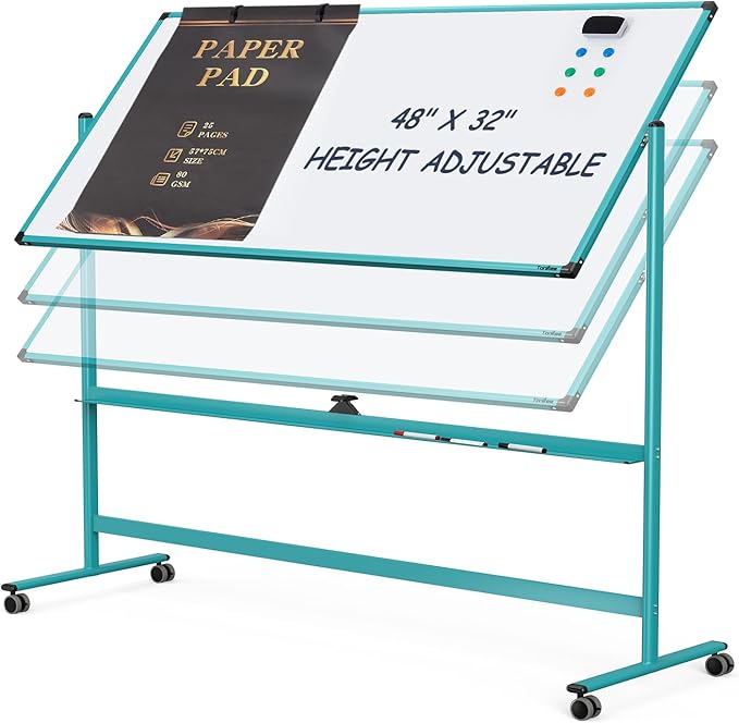 Mobile Whiteboard on Wheels, 48x32 Inches Rolling Whiteboard, Magnetic Dry