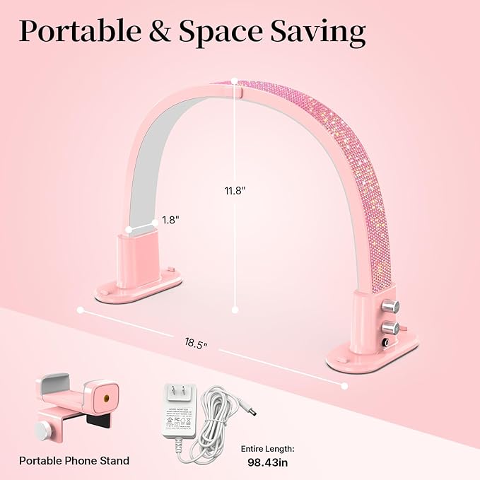 BLUVALL Half Moon Light for Nail Desk, Portable Nail Light for Desk