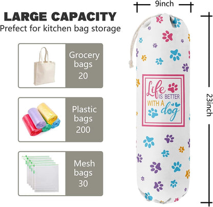 Funny Life Is Better With A Dog, Grocery Bags Holder Organizer For Shopping Bags, Wall Mount Plastic Bags Storage Container Dispensers, Gift For The Preferred Family And Friends