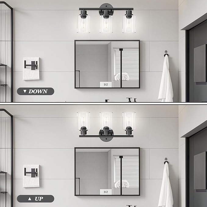 Guliaofo 3-Light Black Vanity Lights, E26 Modern Bathroom Light Fixtures