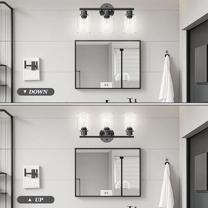 Guliaofo 3-Light Black Vanity Lights, E26 Modern Bathroom Light Fixtures