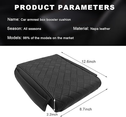 Car Center Console Cover, 12.6"×8.7" Waterproof Leather Auto Armrest Box Protector Elbow Pillow with Storage Pocket, Comfortable Memory Foam Arm Rest Box Cushion Pad, Car Accessories (Black)