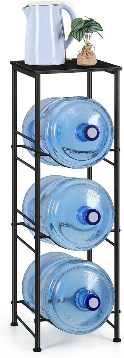 OYEAL Water Jug Holder Stand 5 Gallon Water Bottle Holder Organizer With Shelf, Heavy Duty 3 Tier Water Bottle Storage Rack for Kitchen, Office, Living Room, Black