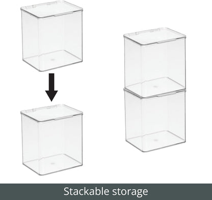 mDesign Kids Plastic Stackable Toy Storage Organizer Box Container with Hinged Lid for Storing Action Figures, Crayons, Building Blocks, Puzzles, Wood Construction Sets, Cars, 2 Pack - Clear