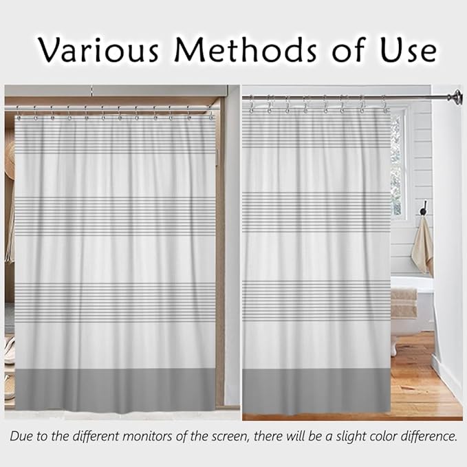 ggaimwf 36x71 Inch Striped White Grey Waffle Shower Curtain Plaid Texture Nautical Stall Bath Curtain Rustic Farmhouse Boho Neutral Bathtub Curtain for Kids Bathroom Decor Waterproof with Hooks