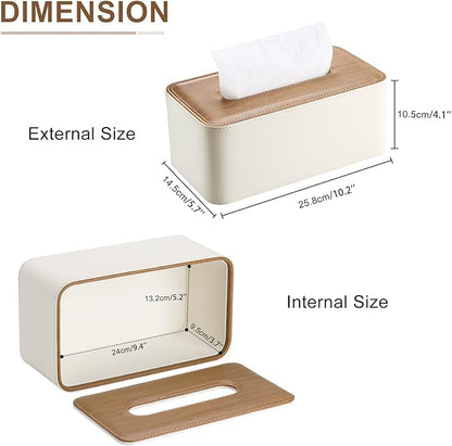 KINGFOM Tissue Box Cover, PU Leather Tissue Box Holder Rectangular, Modern Facial Tissue Paper Napkin Dispenser for Bathroom, Home, Office, Car Automotive Decoration with Magnetic Lid Light Beige