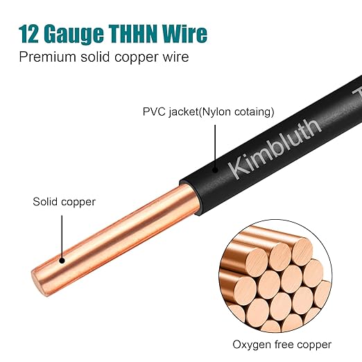 THHN Wire 12 Gauge 100 FT OFC Electrical Wire, 12 AWG Solid Copper Wire Rated
