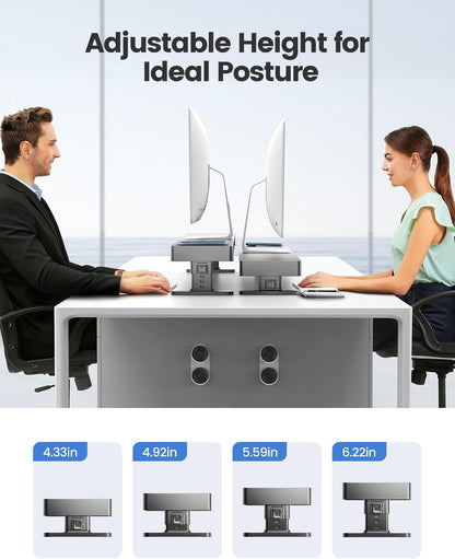meatanty Monitor Stand Heights Adjustable, Computer Riser with Auto Phone Charger, 4 USB Ports Hub and Drawer Storage, Metal Desktop Organizer Lifter Shelf for PC Screen Studio Display Office Gaming