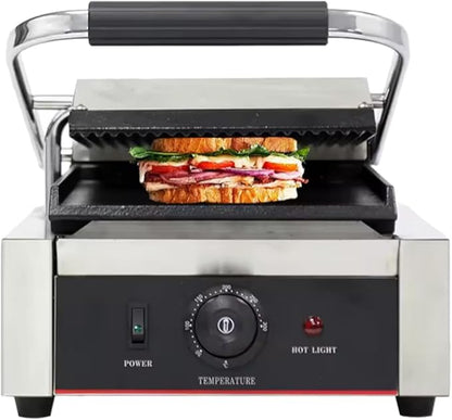 Commercial Panini Press With Grooved Grill Sandwich Maker Machine Electric