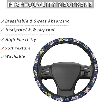 AFPANQZ Purple Yellow Paw Steering Wheel Cover for Cars Universal Fit 14 to 15 inch, Car SUV Sedans Accessories Steering Wheel Protection Sweat Absorption