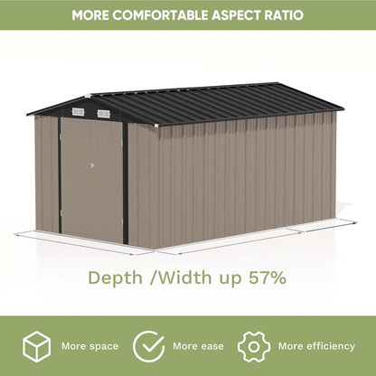 Patiowell 8 x 12 FT Metal Storage Shed for Outdoor, Steel Yard Shed with Design of Lockable Doors, Utility and Tool Storage for Garden, Backyard, Patio, Outside Use, Brown