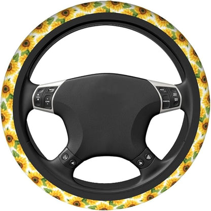 Sunflower Cute Steering Wheel Cover Non-Slip Breathable Sweat-Absorbent Suitable for SUV Van Truck Car Universal Protection Accessories 15 Inch Suitable for Women Men
