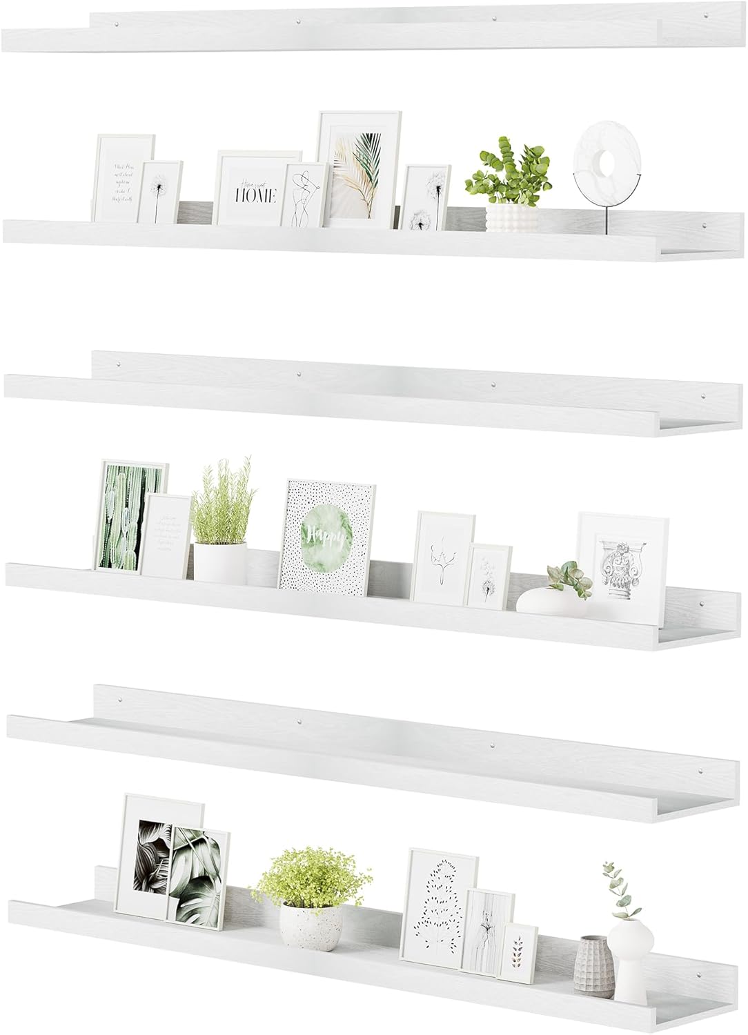 upsimples Floating Shelves for Wall, 47.3 Inch Shelves for Decor Storage Set of 6, Wall Mounted Wood Shelf for Bedroom, Living Room, Bathroom, Kitchen, Long Picture Ledge Shelves, White