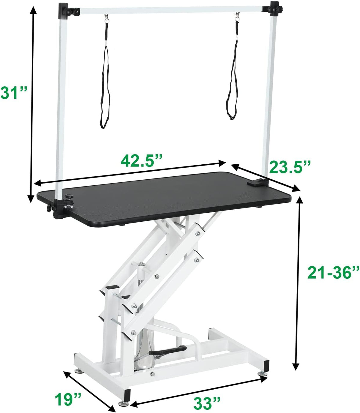 Hydraulic Dog Pet Grooming Table, 42 Inch Heavy Duty Z Lift Structure Professional Dog Grooming Table Suitable for Large Dogs at Home with Adjustable Overhead Arms, Clamps and 2 Grooming Noose, Black