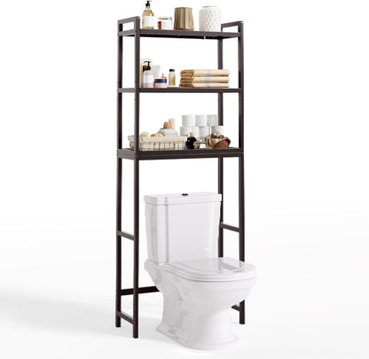 Gizoon Over The Toilet Storage, 3 Tier Bamboo Bathroom Organizer with Adjustable Shelf, Freestanding Above Toilet Stand, Bathroom Storage Shelf Rack
