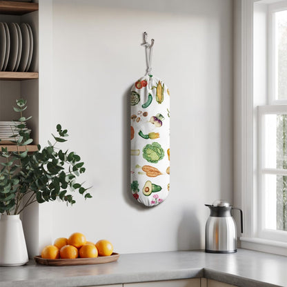 Vegetables Plastic Bag Holder, Grocery Bags Storage Holders, Reusable Shopping Bags Holder Dispenser for Kitchens, Farmhouse Kitchen Decor Gifts for Women, Kitchen Pattern Garbage Bag 47