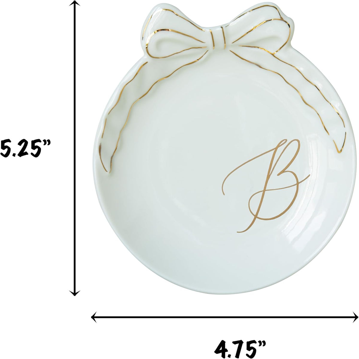 COLLECTIVE HOME - Personalized Initial Ceramic Jewelry Tray with Bow, Christmas Gift Ideas for Women, Small Gift for Girlfriend Wife, Ring Holder, Earrings Dish, Birthday Gift for Her (B)