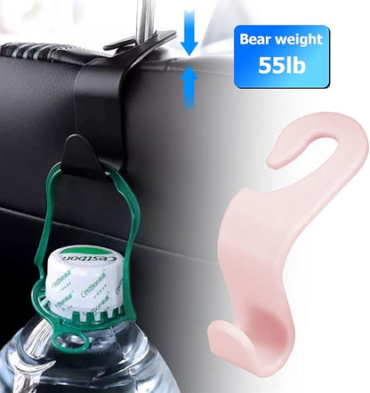 Car Back Seat Headrest Hooks, 4PCS Vehicle Backseat Storage Organizer Hanger, Auto Headrest Hidden Hook Universal for Handbag Purse Backpacks Bags and Groceries (Light Pink)