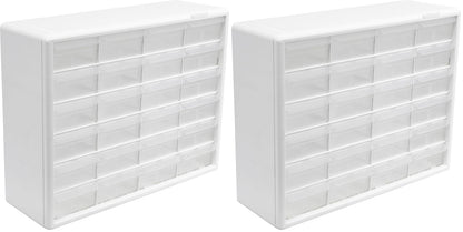Akro-Mils 24-Drawer Plastic Drawer Storage Cabinet for Garage Organization, Bead Organizer, Building Bricks Storage, Teacher Toolbox, Makeup Organizer, 20-Inch W x 6-Inch D x 16-Inch H, 10124 White