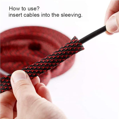 25ft - 1/4 Inch Cable Management Sleeve Protector,Wire Loom PET Expandable Wire Sleeving for Office TV Computer Home Theater Engine Bay Cord Organizer,Protect Cables from Pet Cat Dog Chewing,BlackRed