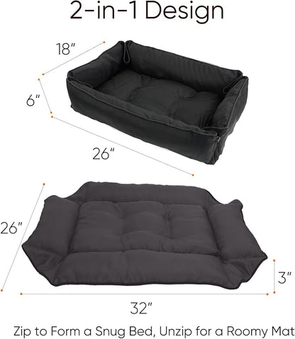 FuzzyTrek Waterproof Oxford Dog Bed, Foldable Crate Mat for Small Medium Dogs, Orthopedic Pet Cushion with PP Cotton, Chew Resistant, Anti-Slip Base, Indoor Outdoor Washable Portable Bed, Black