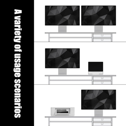 Dual‑Tier Monitor Stand Riser with Drawers, Desktop Organizer Shelf Storage for Computer Screen 2 Monitors, Supports for PC Computer Monitor, Printer, Heavy TV Riser Black