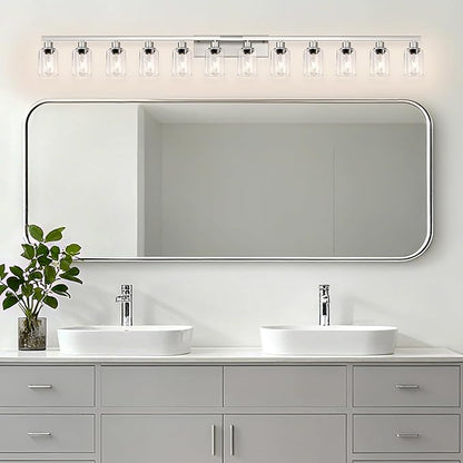 DIKAIDA Brushed Nickel Bathroom Vanity Light, 12 Light Brushed Nickel Bathroom