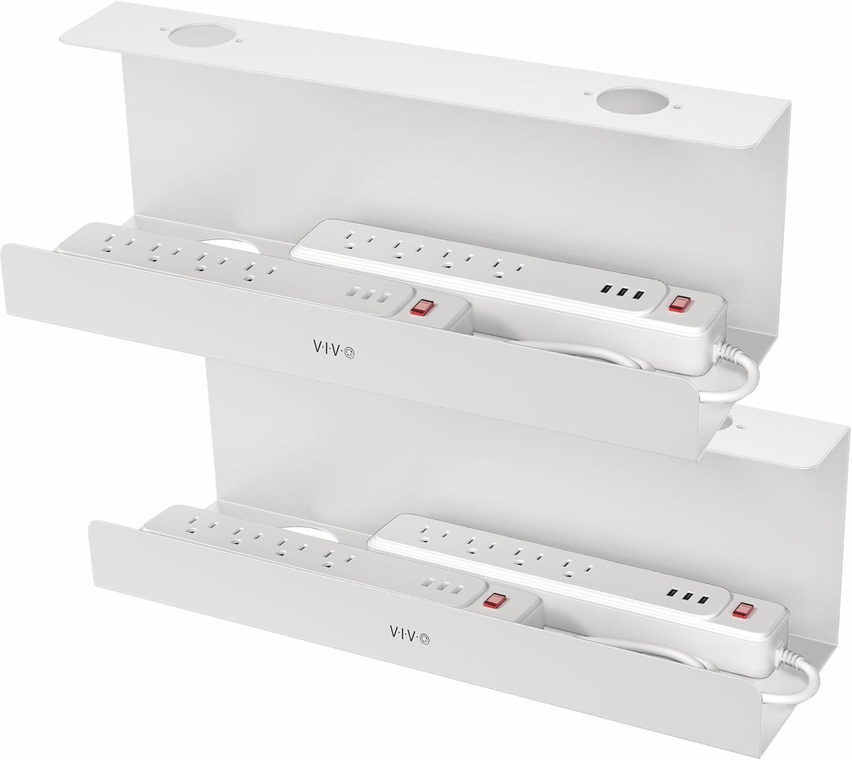 VIVO Under Desk 17 inch Extra Deep Cable Management Trays, Power Strip Holders, Cord Organizers, Wire Tamers for Office and Home, White, 2 Pack, DESK-AC16-2CW