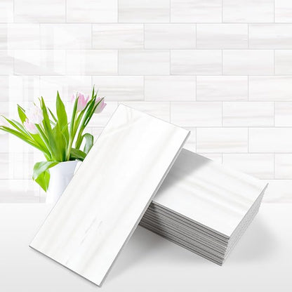 Vamos Tile 100-Piece Glossy Dolomite White Peel and Stick Backsplash Tile