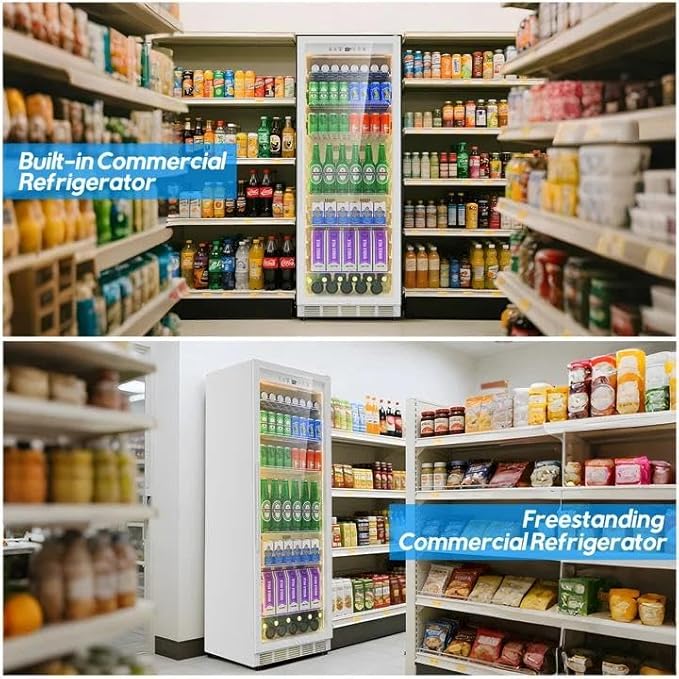 Commercial Display Beverage Fridge: 13.8 Cu Ft Upright Cooler