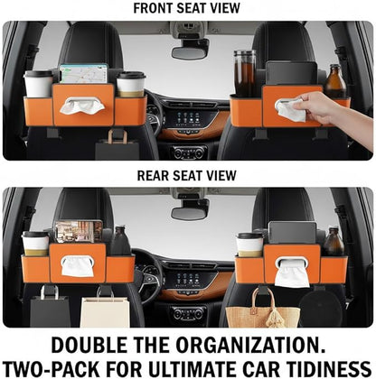3-in-1 Car Backseat Organizer with Cup Holder, 2026 New Car Organizers and Storage, Multifunctional Back Seat Car Organizer for Hold Phones, Snacks, Drinks, and Handbags (Orange)