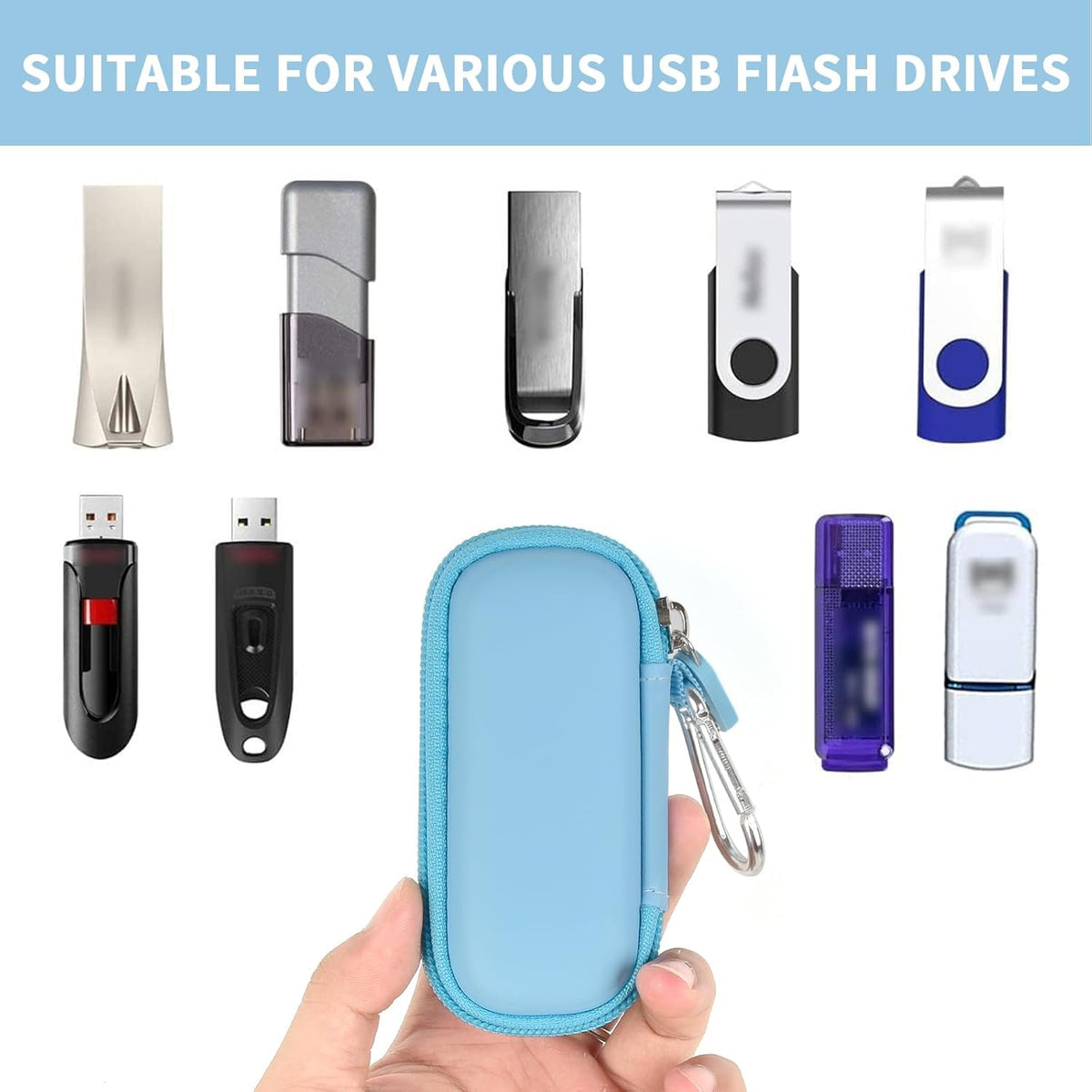 USB Flash Drive Case, SD Card Holder Compatible with Thumb Drive, Memory Cards, SDXC SDHC Storage Bag, Electronic Accessories Organizer for SanDisk for Samsung for Inland (Light Blue)