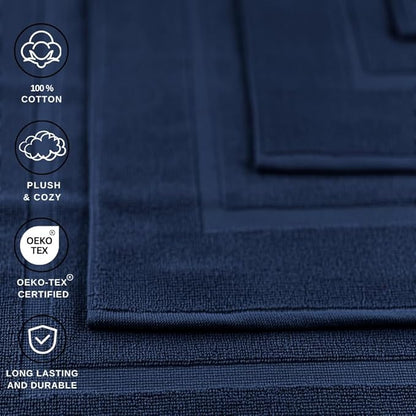 ELITE Emporium Home Collection 2-Piece Cotton Bathroom Mat Set, 21" x 34" - 100% Cotton, Absorbent, Quick-Dry, Bath Towel Mats for Floor, Navy Blue [Not a Bathroom Rug]
