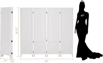 Wnutrees 4 Panel Pegboard Display, 5 Ft Wood Folding Privacy Screens Room