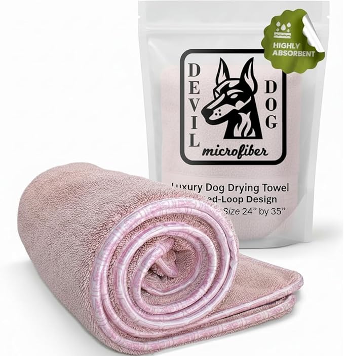 Premium Drying Towel – Large 24x35" Super Absorbent Microfiber Dog Bath Towel – Quick Dry, Soft & Durable Dog Towel for Drying Dogs – 1200 GSM Pink for Beach, Camping & Travel