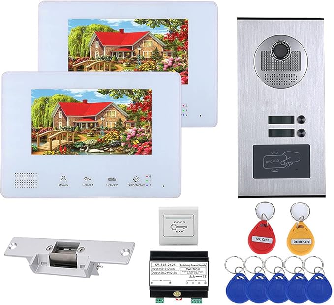 2 Apartment Bus 2 Line Video Doorbell Intercom System 7 Inch Electronic Door