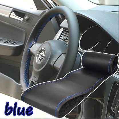 AUTOXBERT 38cm/15 Inch Hand Sewing Steering Wheel Cover Breathable Anti-Slip Leather Steering Wheel Cover for Nissan Qashqai Toyota Camry RAV4 VW Golf
