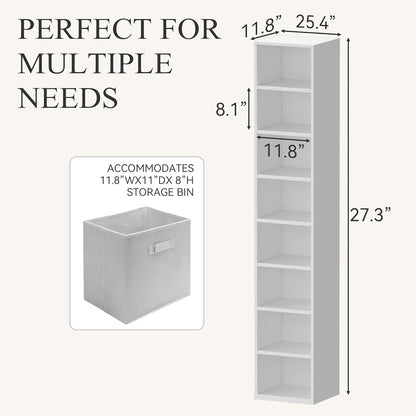 Wood Cube Storage Organizer White Bookshelf - 1-Tier Freestanding Storage Cabinet with Legs for Home Office, 8-Cubes Open Shelf