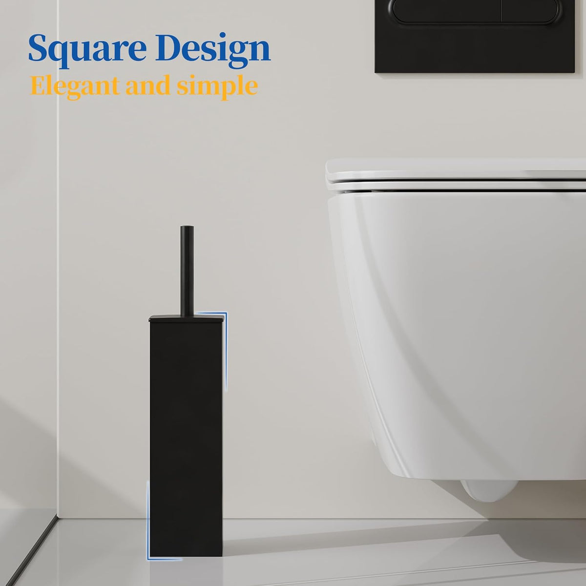 RUACQ Toilet Brush and Holder Set 2pcs,Square Toilet Bowl Brush for Bathroom with 304 Stainless Steel Handle Toilet Cleaner Brush with Durable Scrubbing Bristles,Splash-Proof (Matte Black)